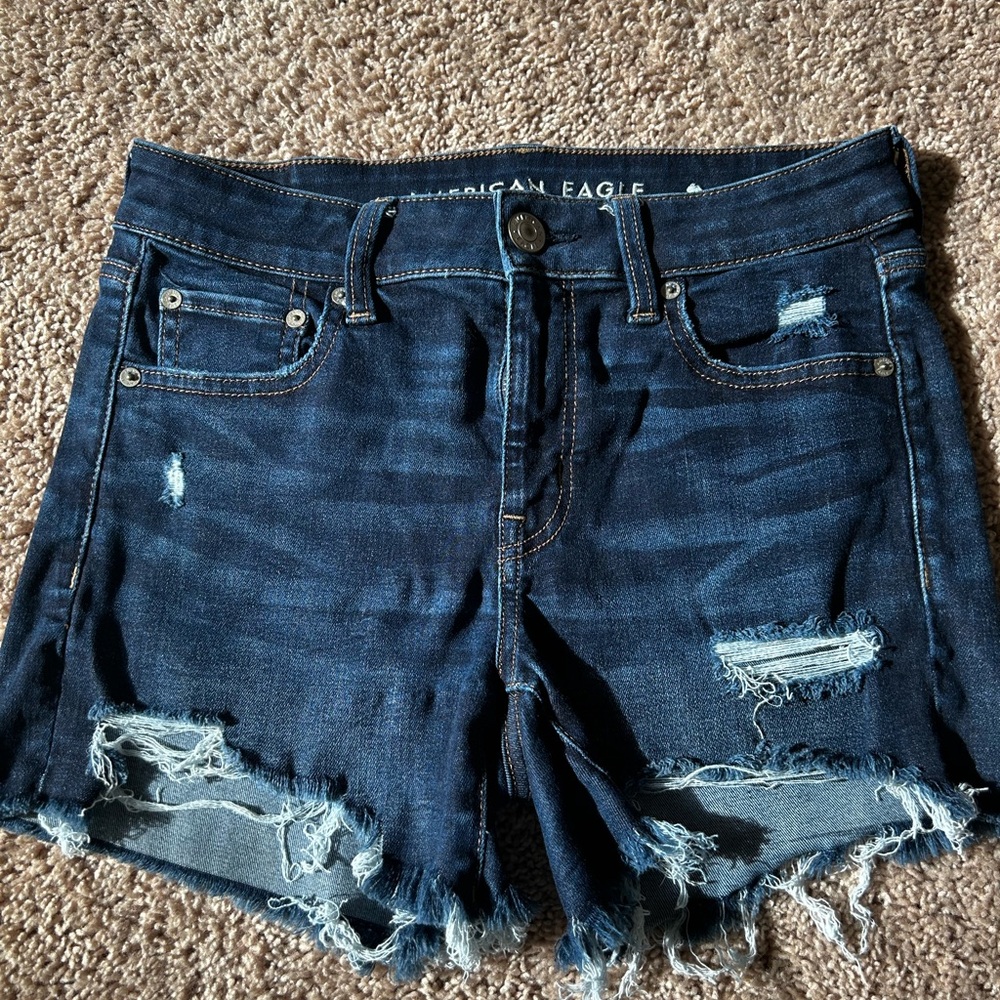 American Eagle Outfitters Dark Blue Distressed Jean Shorts